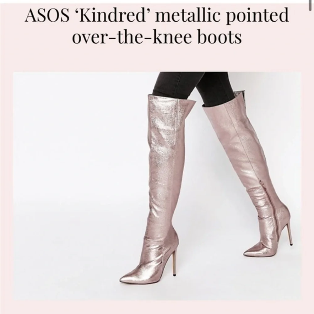 ASOS kindred Metallic pointed toe otk boot